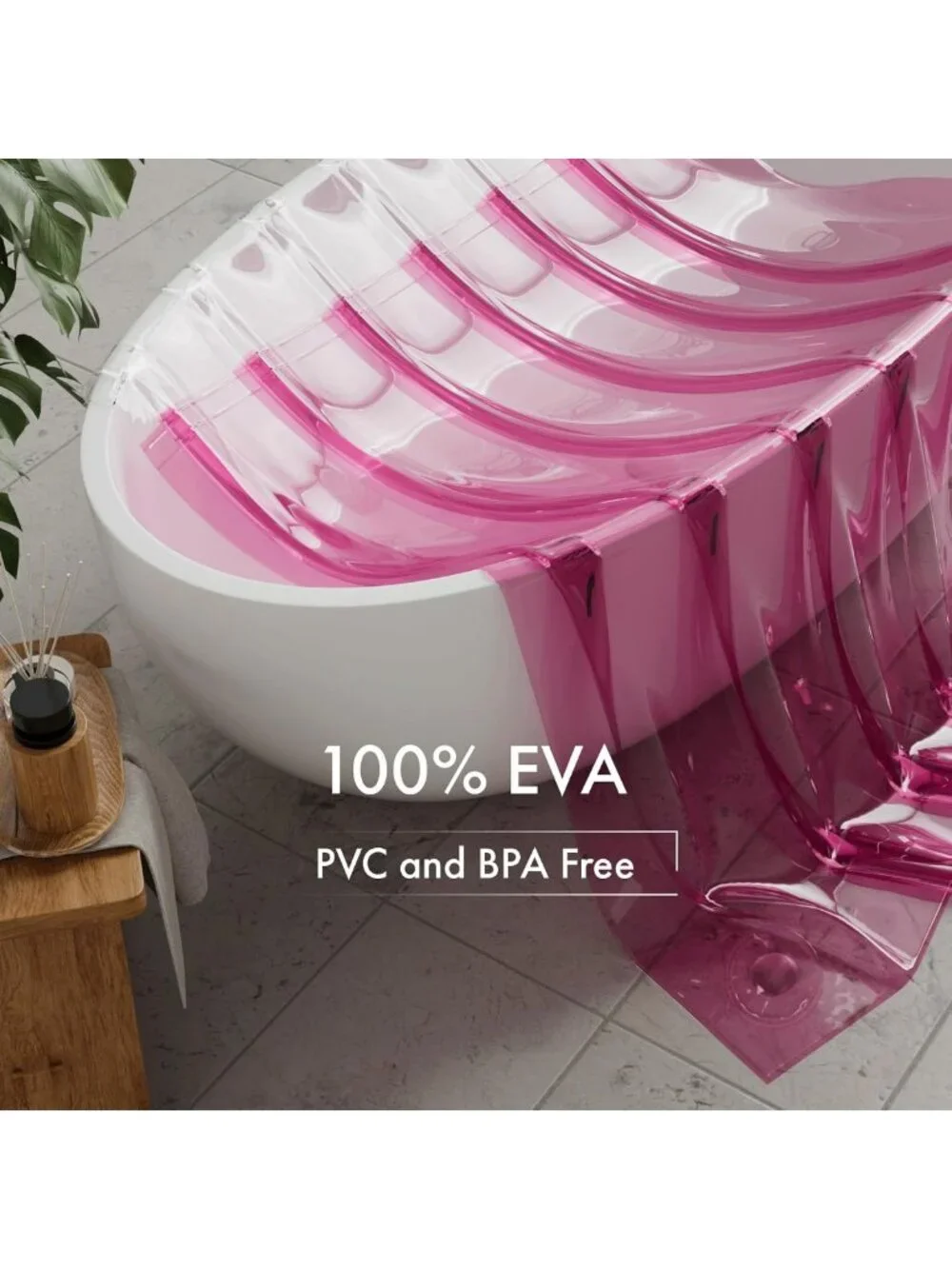 Heavy Duty 72x72 Shower Curtain Liner, 2-in-1 Color Block, Clear & Pink